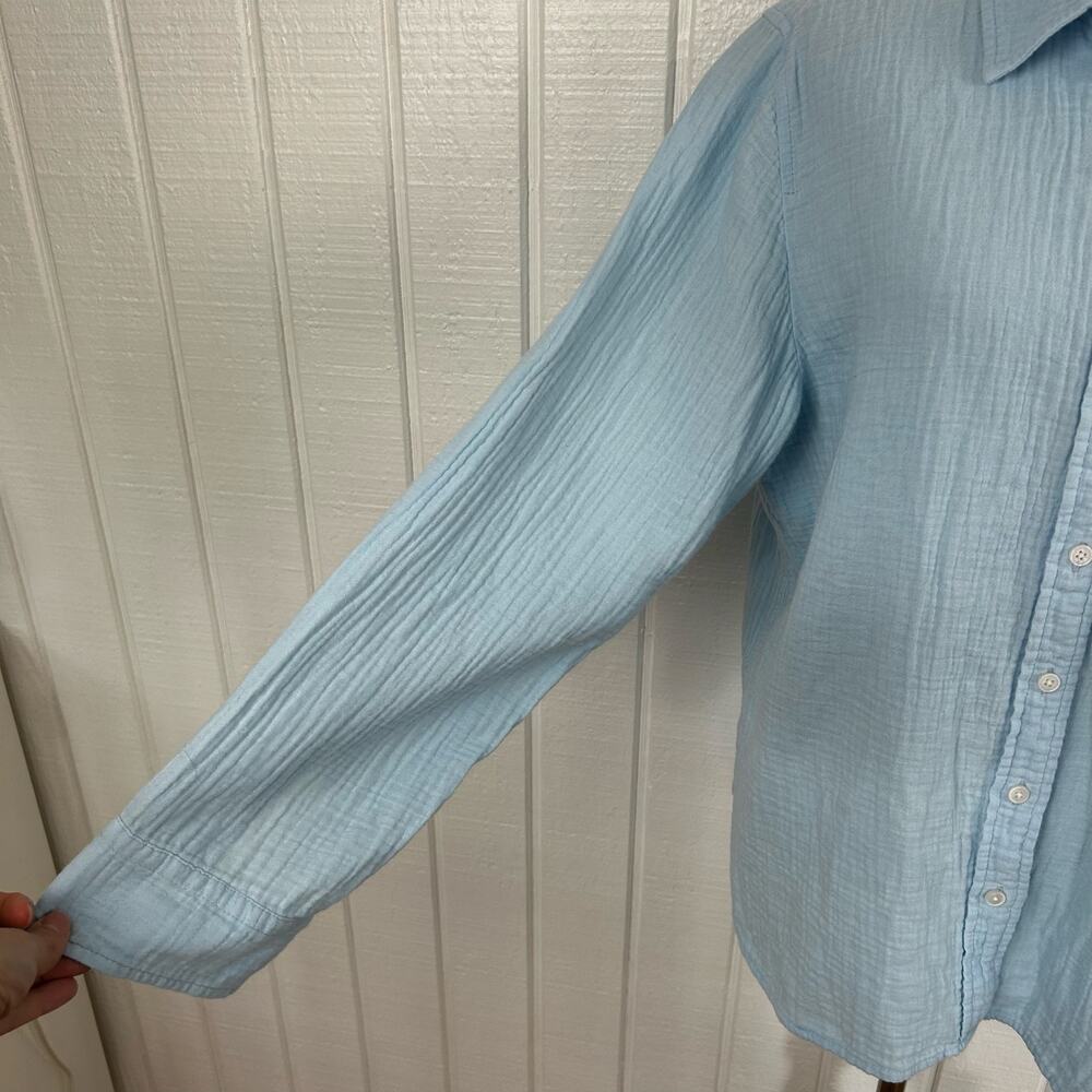 J.Crew Gauze Cotton Button Down Shirt Blue Beach Casual Lightweight Size L - Picture 2 of 7
